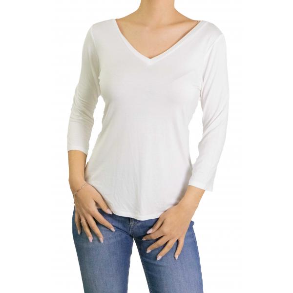 Maglia scollo a V tinta unita manica 3/4